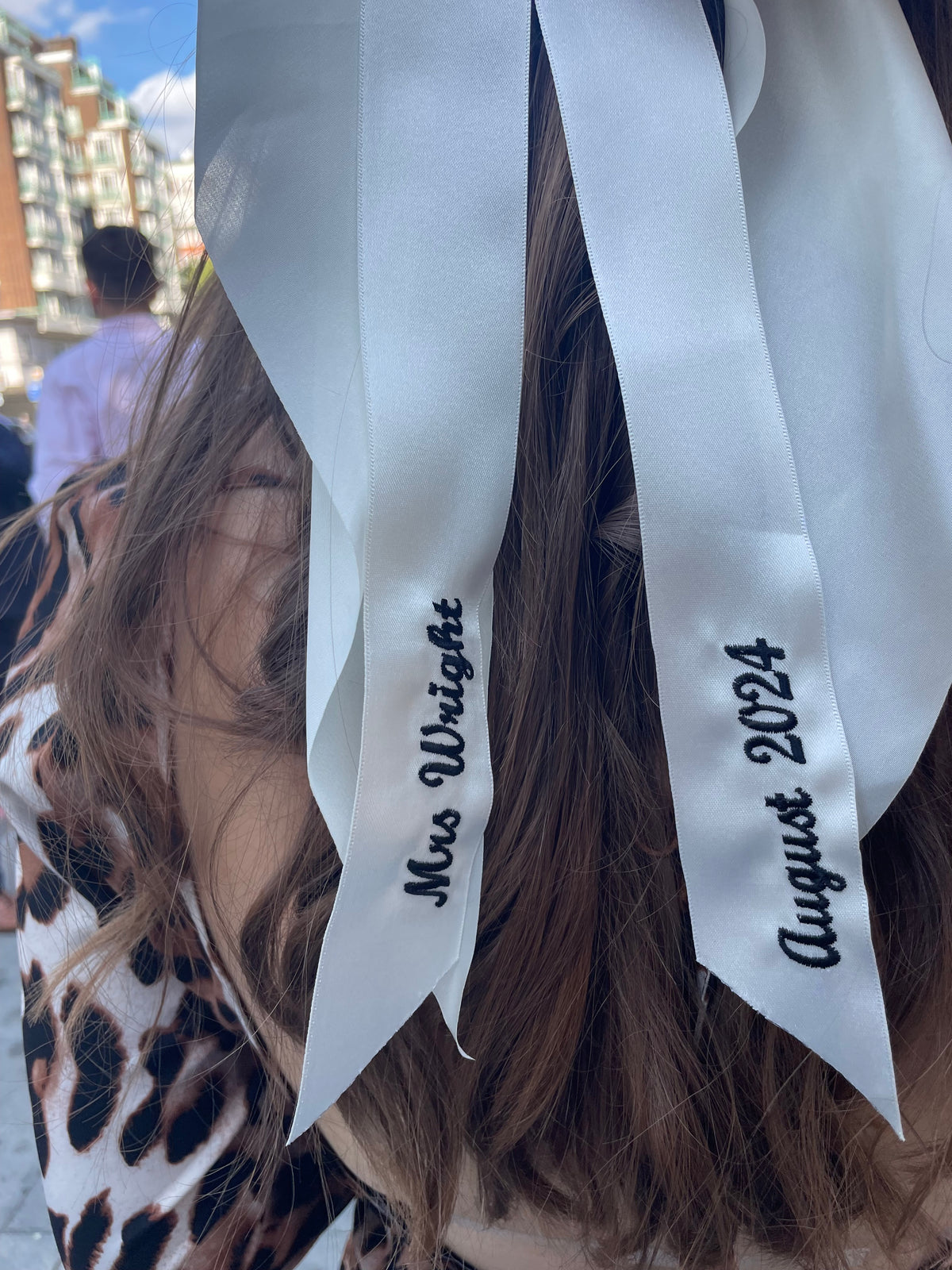 Ivory Bespoke Embroidered Bridal Hair Bow - Embroider My Name