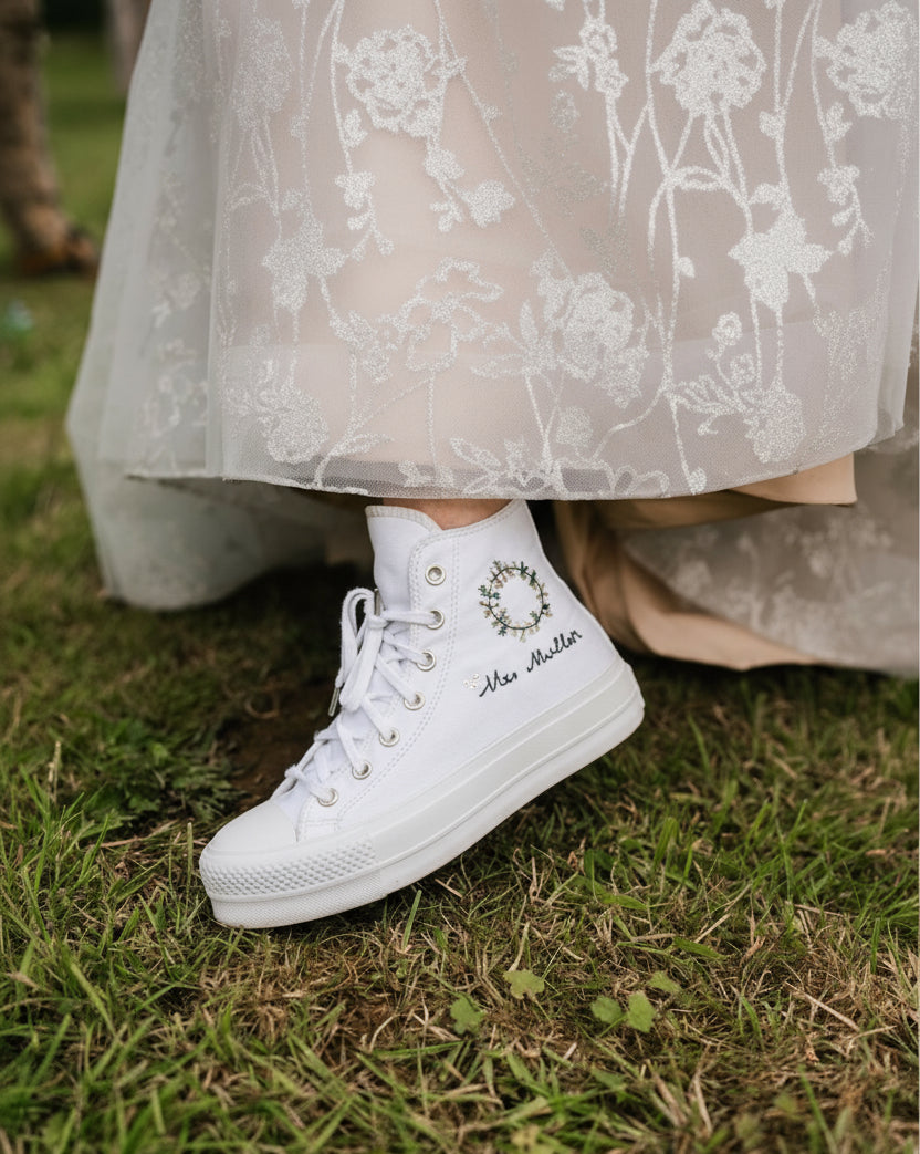 Wreath Style Embroidery For Personalised Wedding Converse