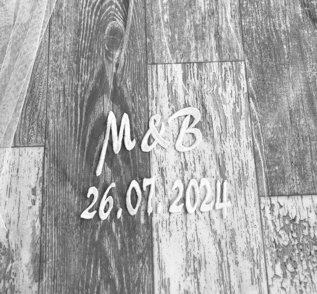 Initials & Date Embroidery For Your Wedding Veil - Embroider My Name