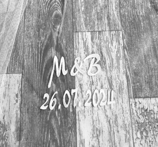 Initials & Date Embroidery For Your Wedding Veil - Embroider My Name