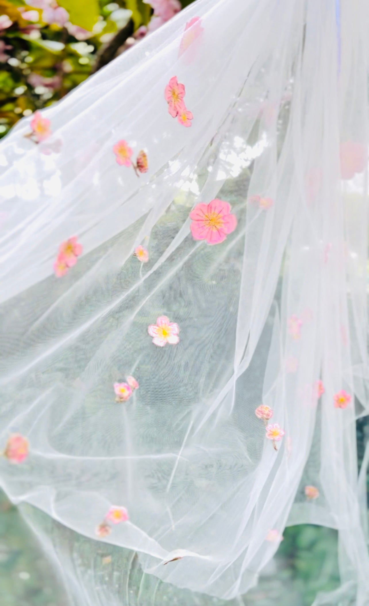 Cherry Blossom & Doves Finger Tip Length Veil
