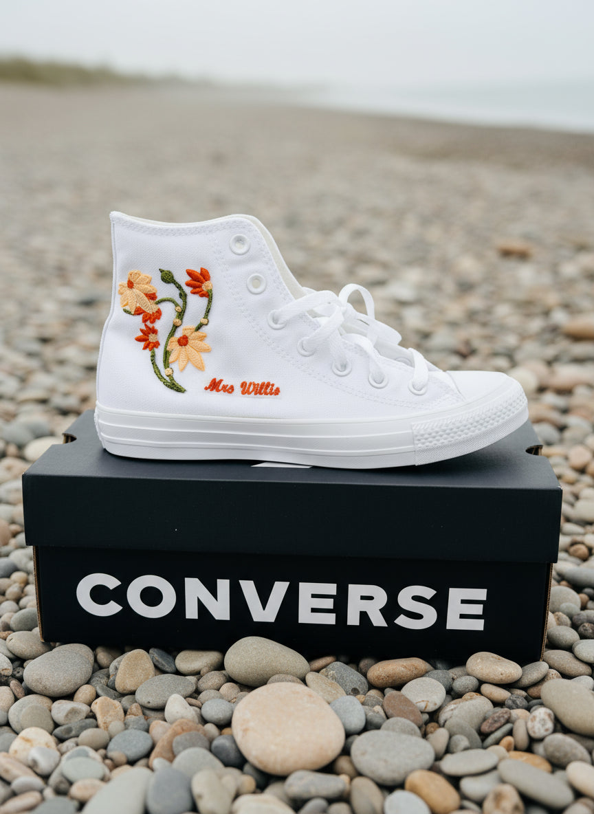 Tropical Flower Embroidery For Personalised Converse