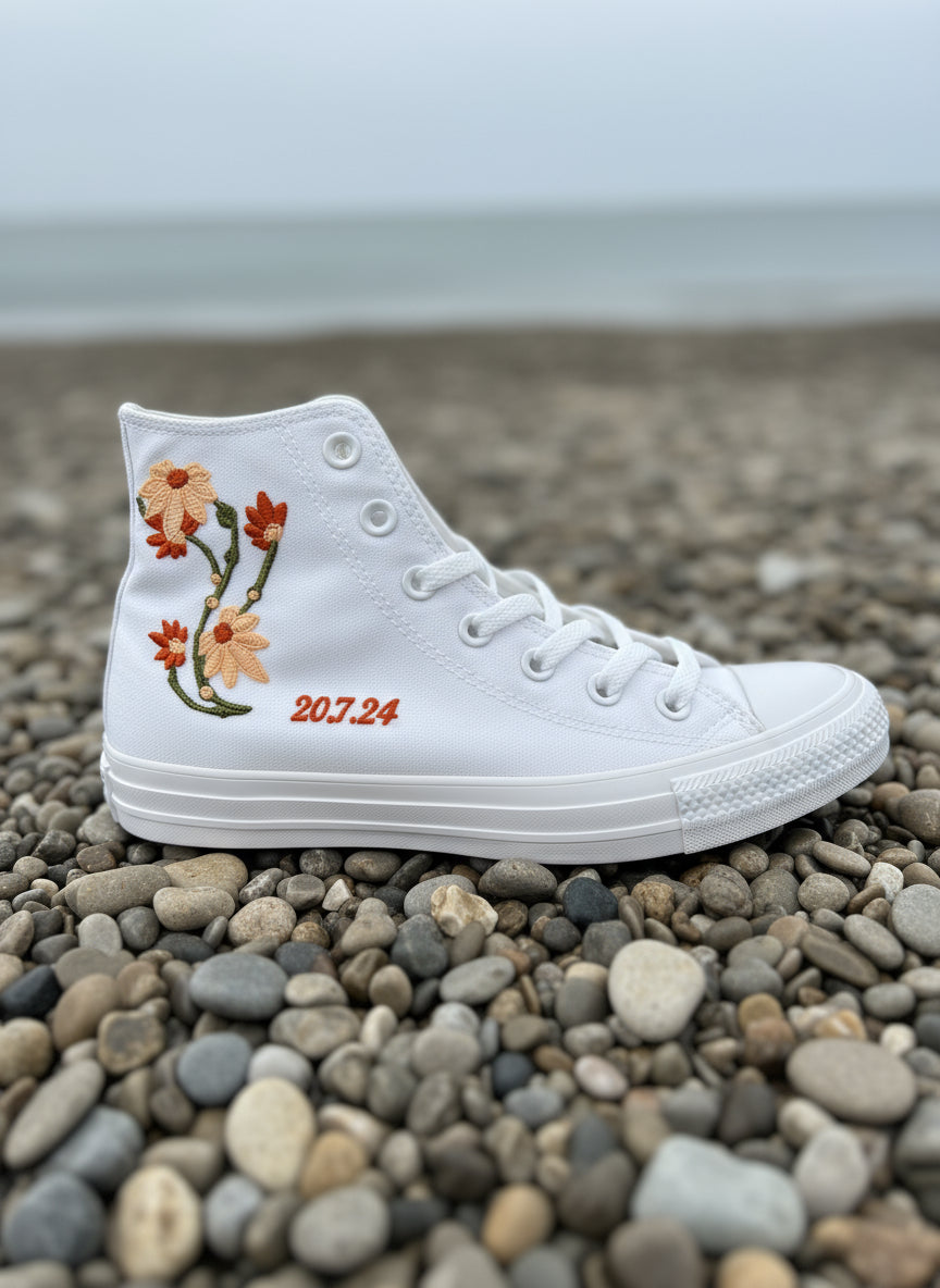 Tropical Flower Embroidery For Personalised Converse