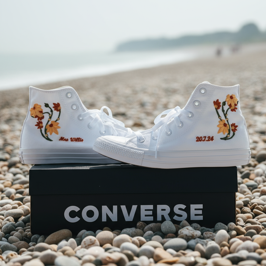 Tropical Flower Embroidery For Personalised Converse
